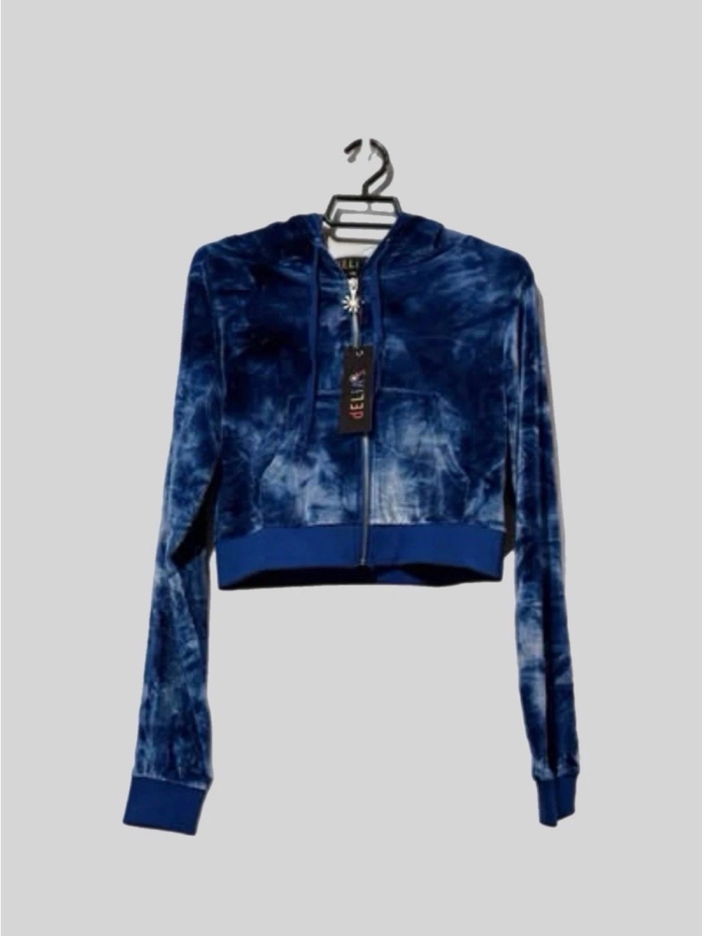 dELiA*s (W) Dolls Kill Blue Tie Dye Velour Cropped Hoodie M Cyber Grunge Y2K